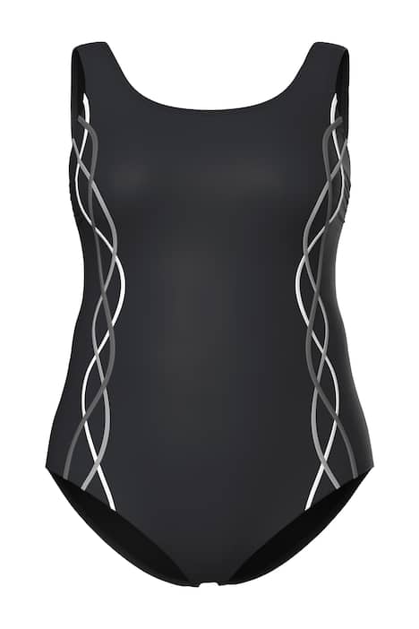 Plavky, ozdobné lemovky, bez měkkých košíčků, kulatý výstřih