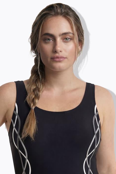 Badeanzug, Zierpaspeln, ohne Softcups, Rundhals