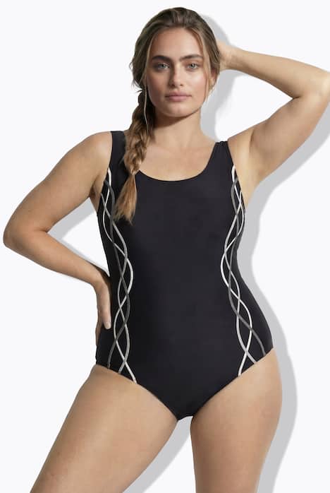 Badeanzug, Zierpaspeln, ohne Softcups, Rundhals