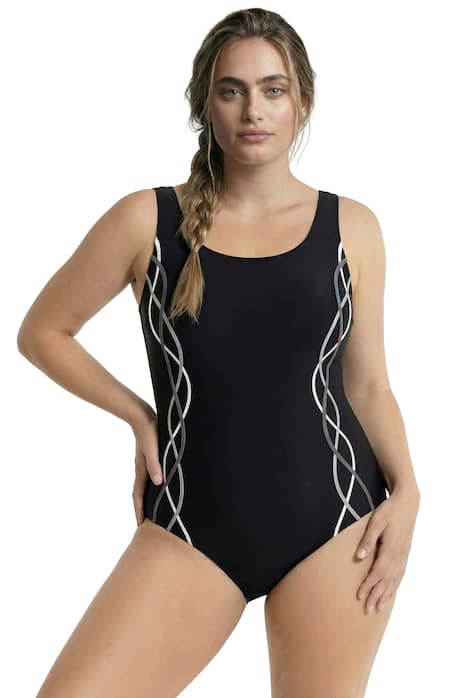 Plavky, ozdobné lemovky, bez měkkých košíčků, kulatý výstřih