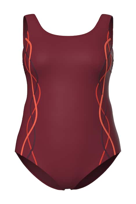 Plavky, ozdobné lemovky, bez měkkých košíčků, kulatý výstřih