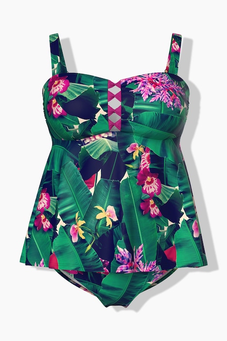 Tankini à fleurs, bonnets souples et bretelles réglables, matière recyclée