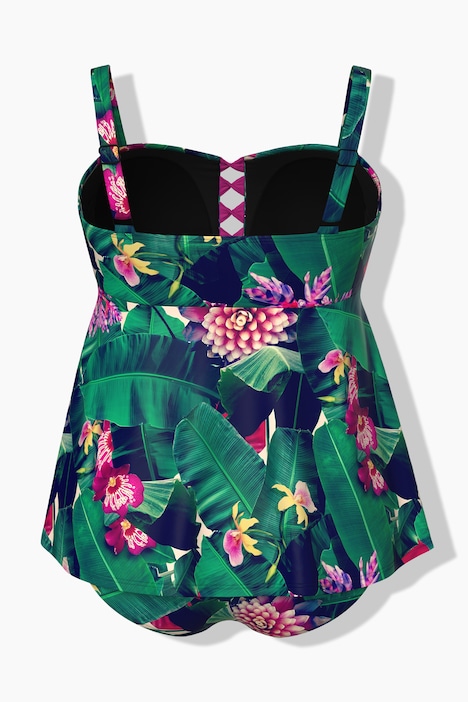 Tankini con fiori, materiale riciclato, spalline regolabili e coppe morbide