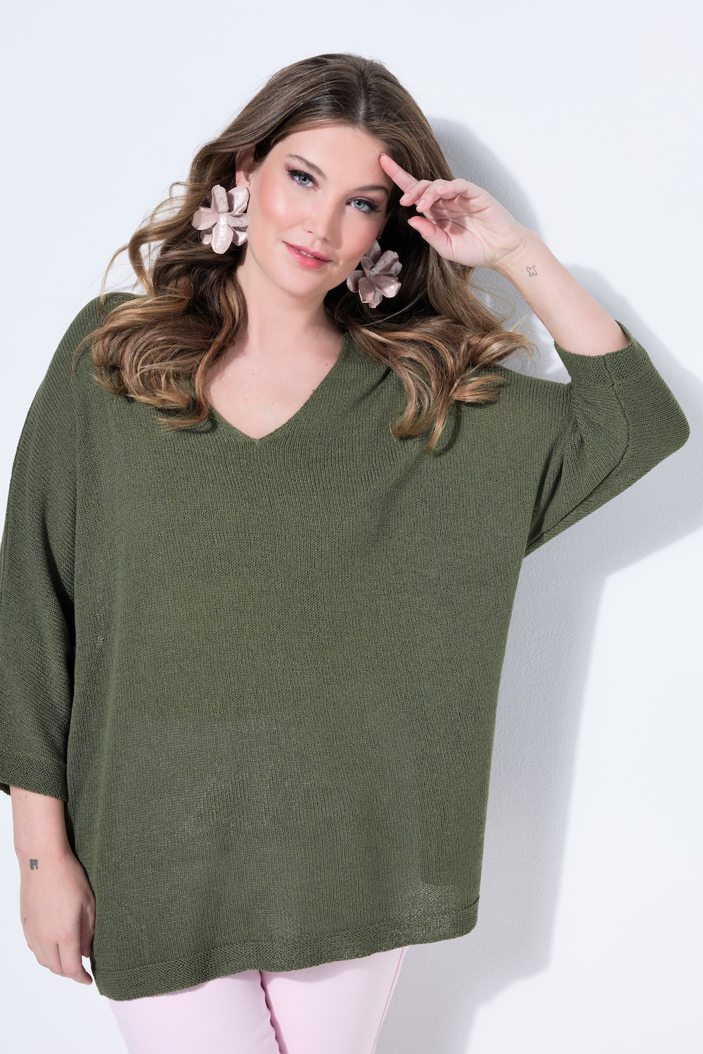 Trui, fijn breisel, 3/4-vleermuismouwen