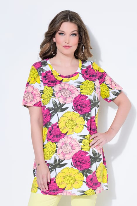 T-shirt dal taglio svasato con fantasia floreale e mezze maniche