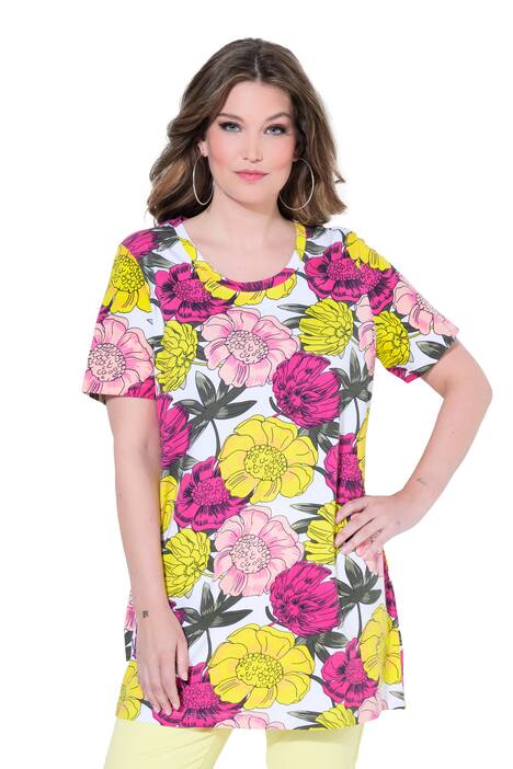 Monochrome Floral Short Sleeve Knit Tunic