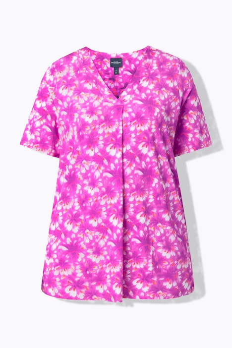 Slinky-Shirt, Zierfalte, A-Linie, V-Ausschnitt, Halbarm