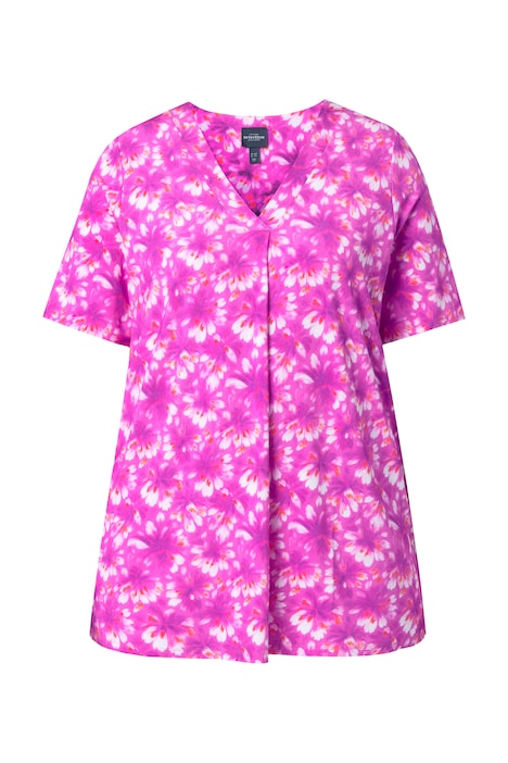 Přiléhavé tričko, ozdobný záhyb, áčkový střih, V výstřih, polo rukávy