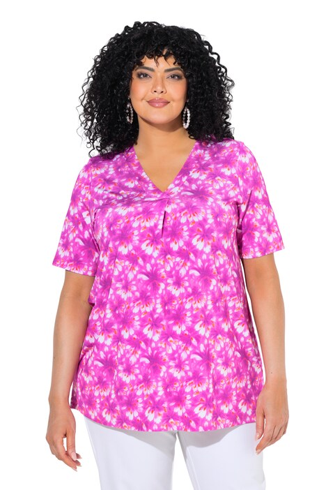 Přiléhavé tričko, ozdobný záhyb, áčkový střih, V výstřih, polo rukávy