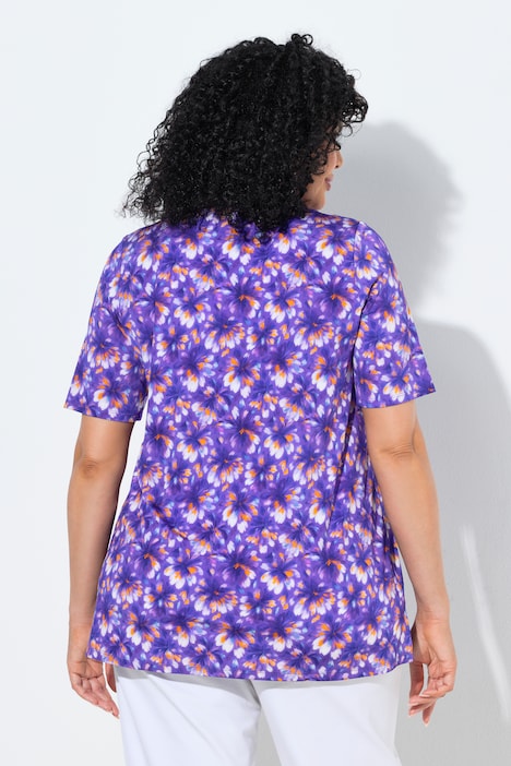 Slinky-Shirt, Zierfalte, A-Linie, V-Ausschnitt, Halbarm