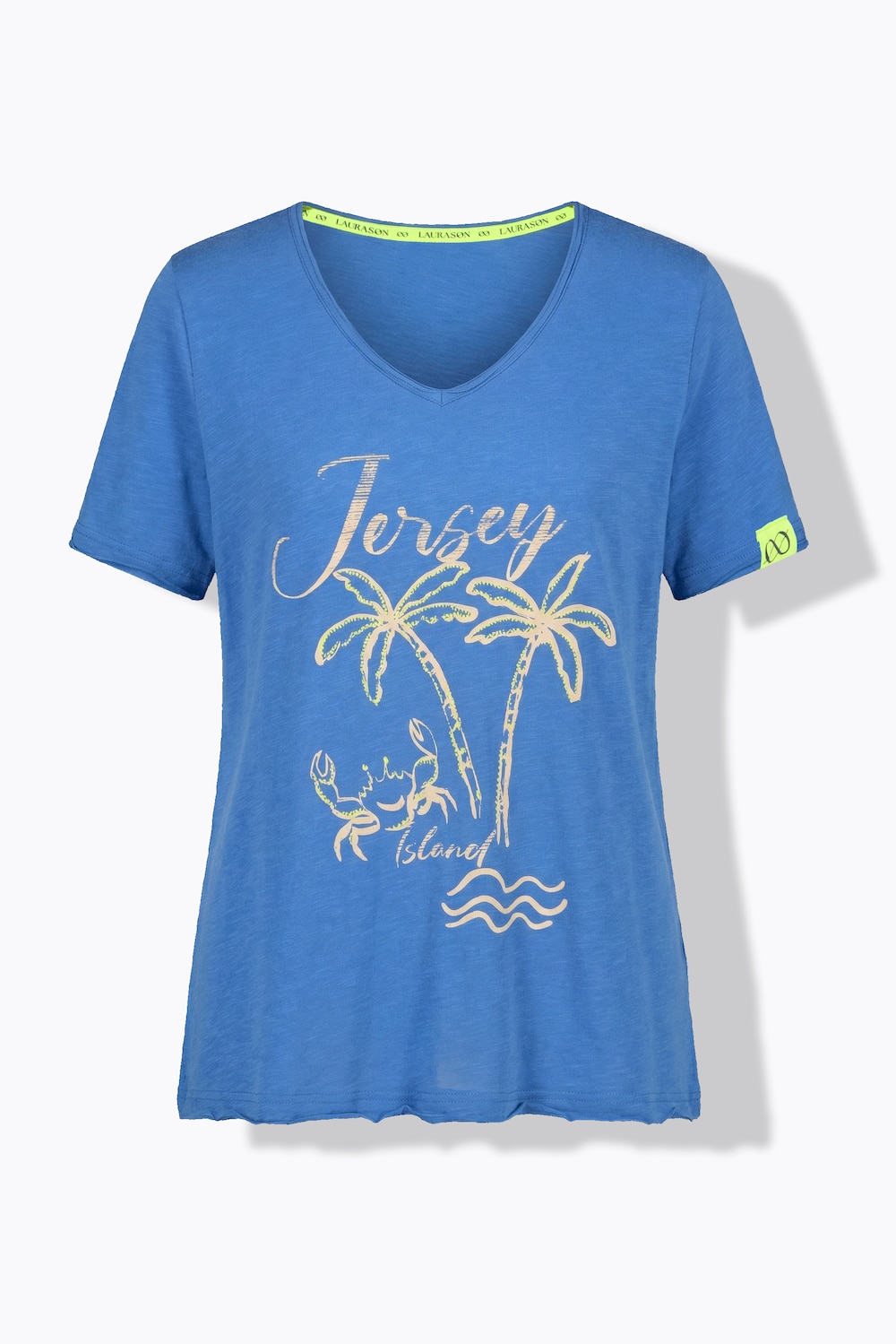 Stora storlekar T-shirt med v-ringning och halvlång ärm, Dam, blå, storlek: 40/42, Bomull, LAURASON