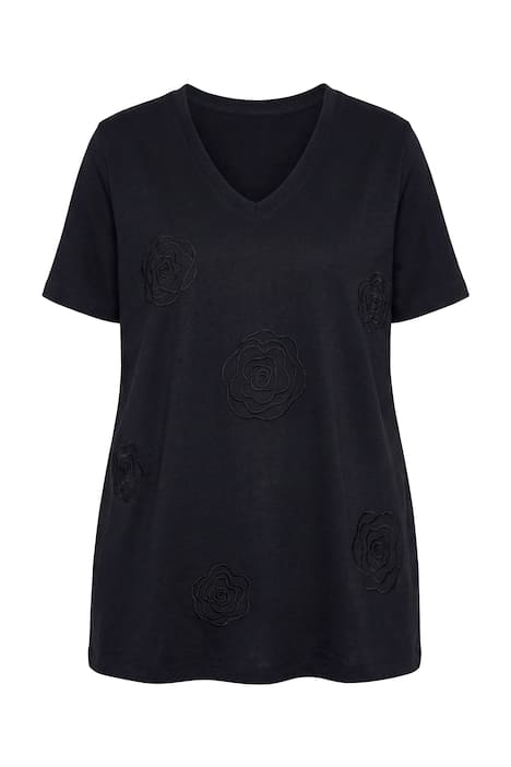 Tričko, áčkový střih, vyšívané květiny, polo rukávy