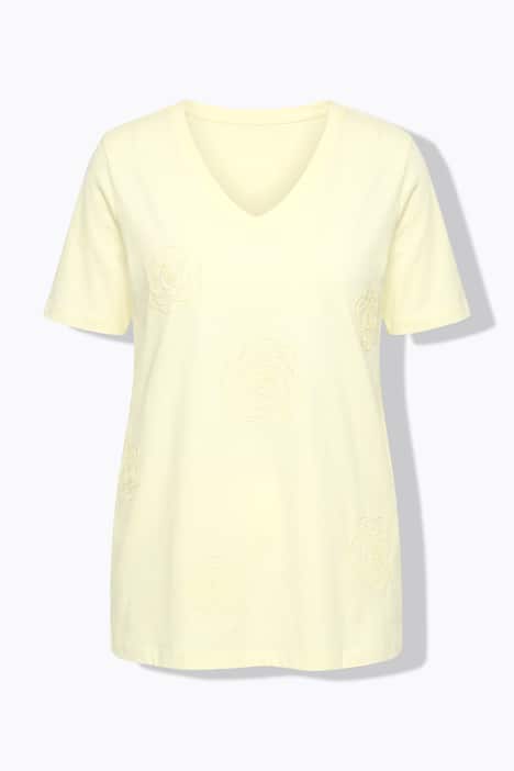 T-Shirt, A-Linie, Stick-Blüten, Halbarm