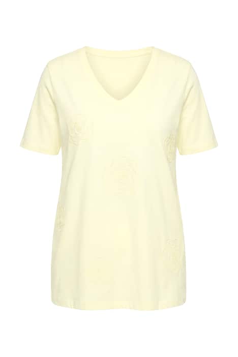 Tričko, áčkový střih, vyšívané květiny, polo rukávy