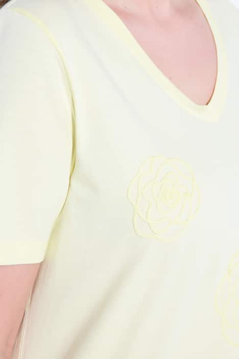 T-Shirt, A-Linie, Stick-Blüten, Halbarm