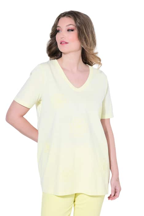 Tričko, áčkový střih, vyšívané květiny, polo rukávy