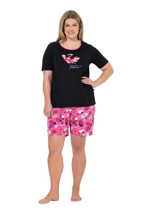 Pyžamo, motiv plameňáka, kulatý výstřih, polo rukávy, šortky