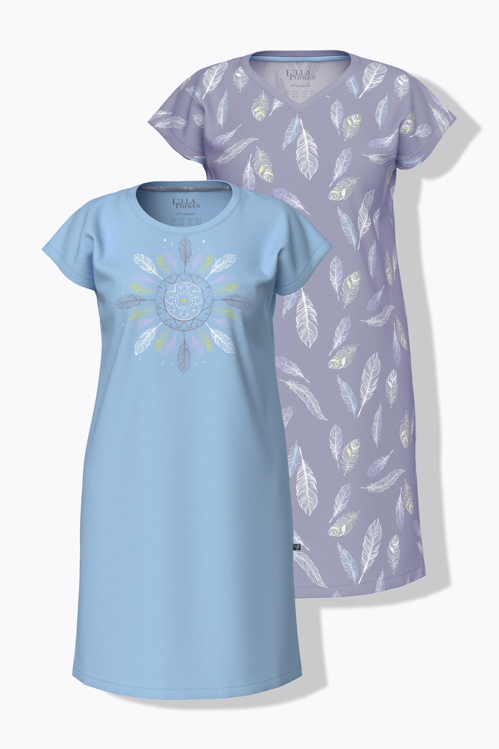 Bigshirts, pakke med 2, fjer, rund hals/V-udskæring, korte ærmer