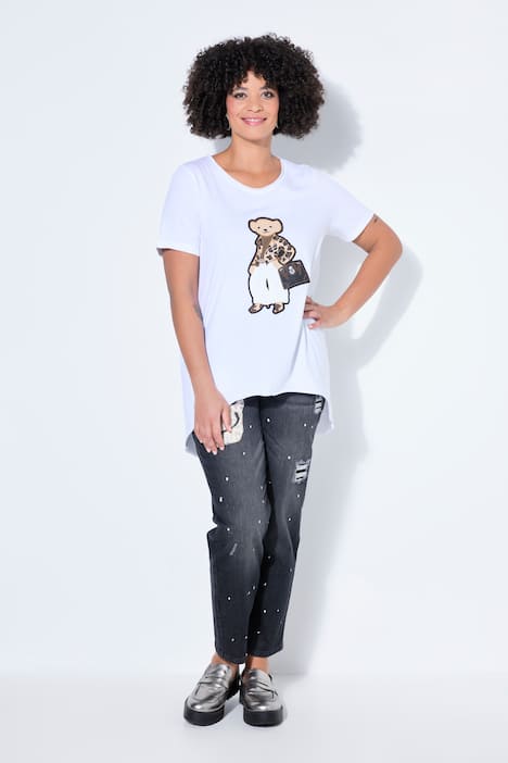 T-Shirt, A-Linie, Glitzer auf dem Teddybär