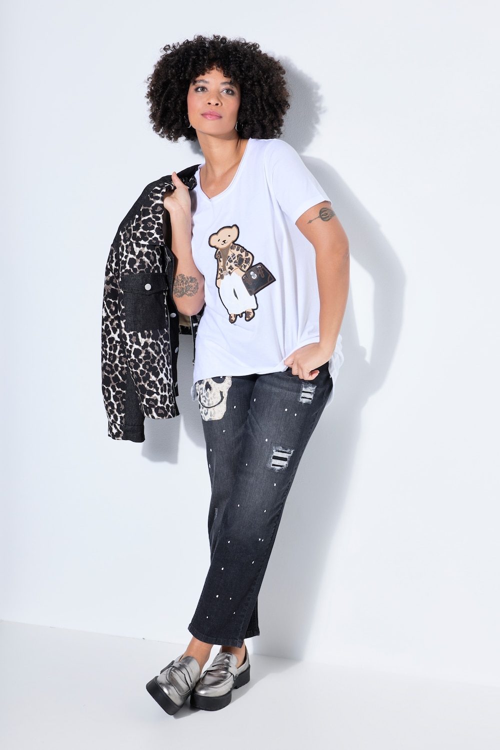 T-Shirt, A-Linie, Glitzer auf dem Teddybär