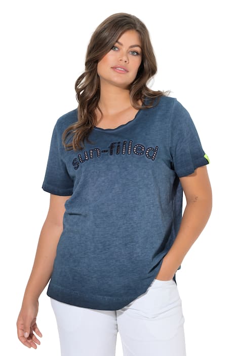 Tričko, kulatý výstřih, 1/2 rukáv, výšivka na lemu