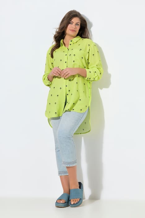 Musselin-Longbluse, Langarm, Print