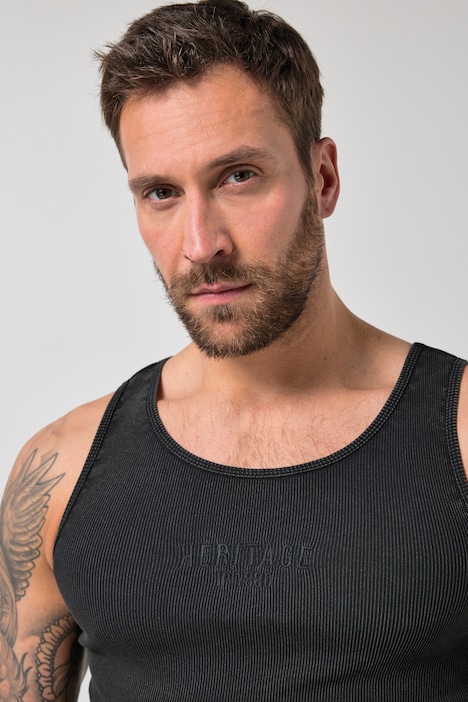 Tank top, dżersej prążkowany, nadruk na piersi, vintage, do rozm. 8 XL