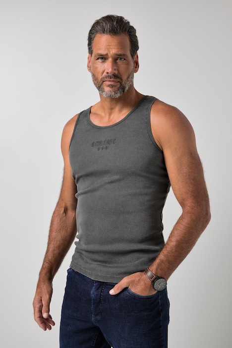 Tank top, dżersej prążkowany, nadruk na piersi, vintage, do rozm. 8 XL