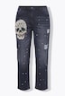 Boyfriend-Jeans, glitzernder Totenkopf, 5-Pocket