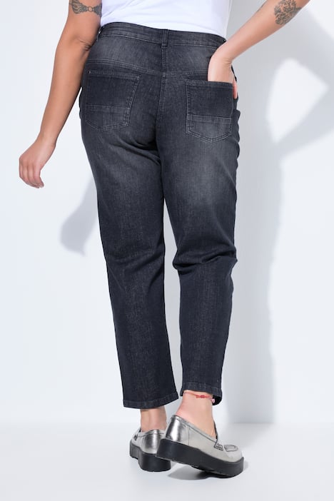Boyfriend-Jeans, glitzernder Totenkopf, 5-Pocket