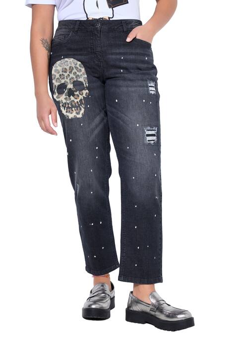 Glitter Skull Boyfriend Jeans