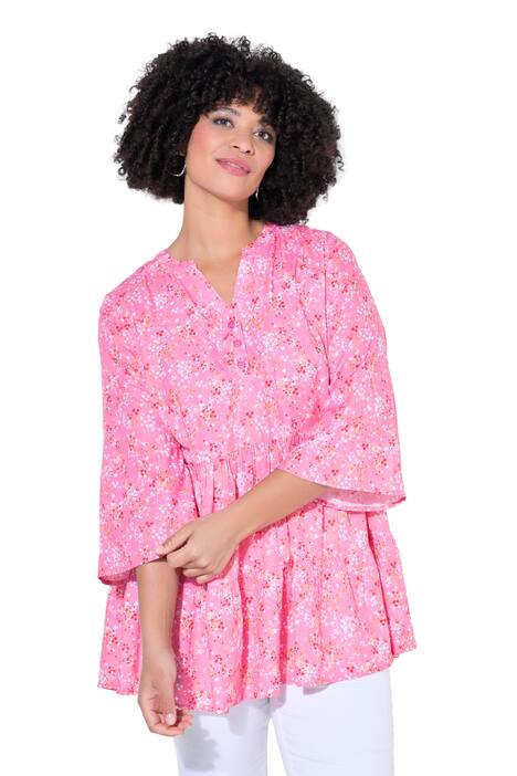 Tunika, áčkový střih, květinový potisk, volánky