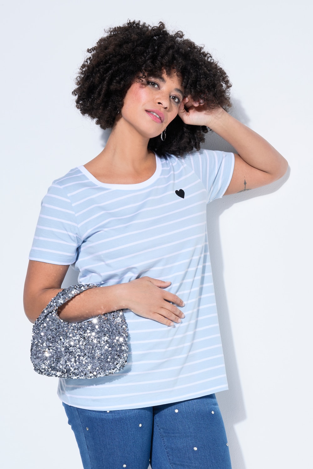 T-shirt, Comfort Fit, strepen, geborduurd hart