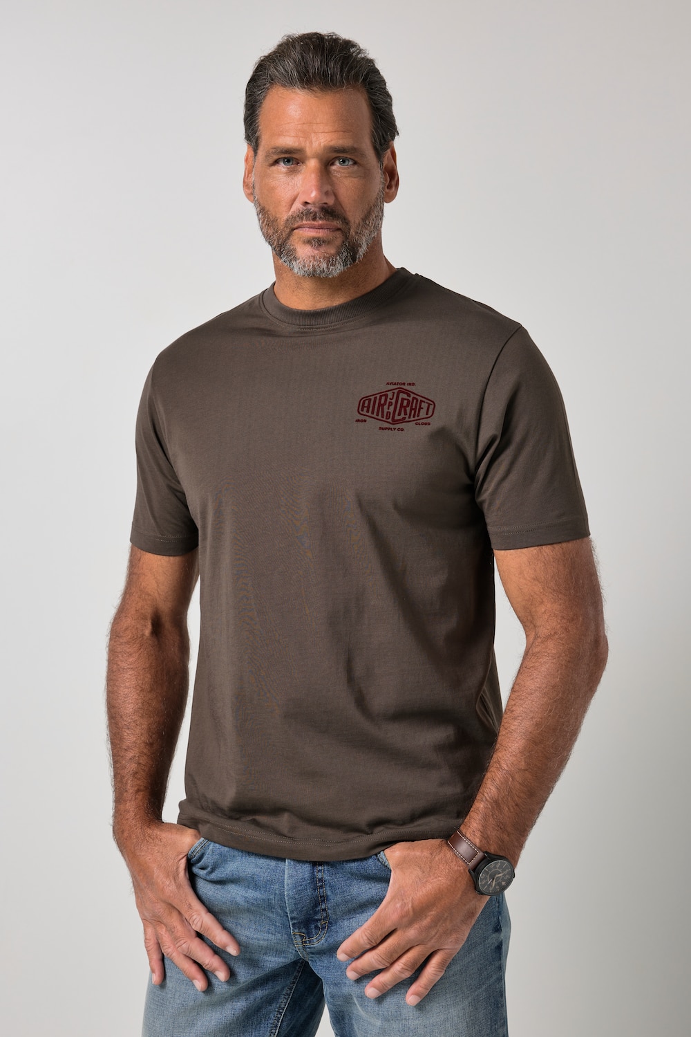 T-shirt, korte mouwen, print op de borst, tot 8XL
