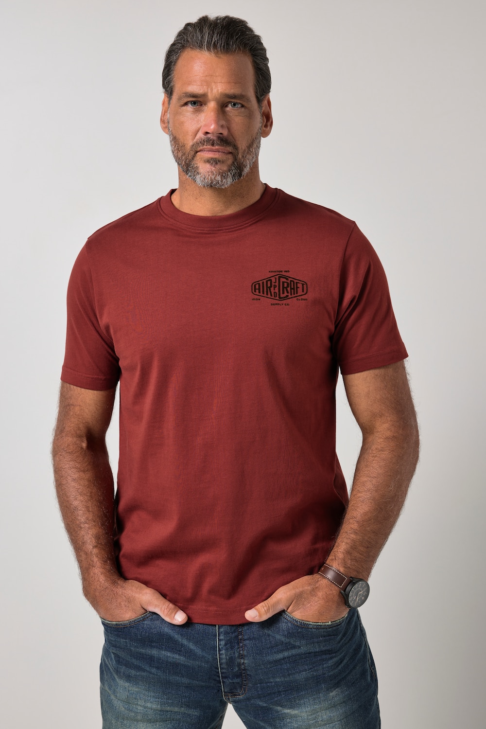 T-shirt, korte mouwen, print op de borst, tot 8XL