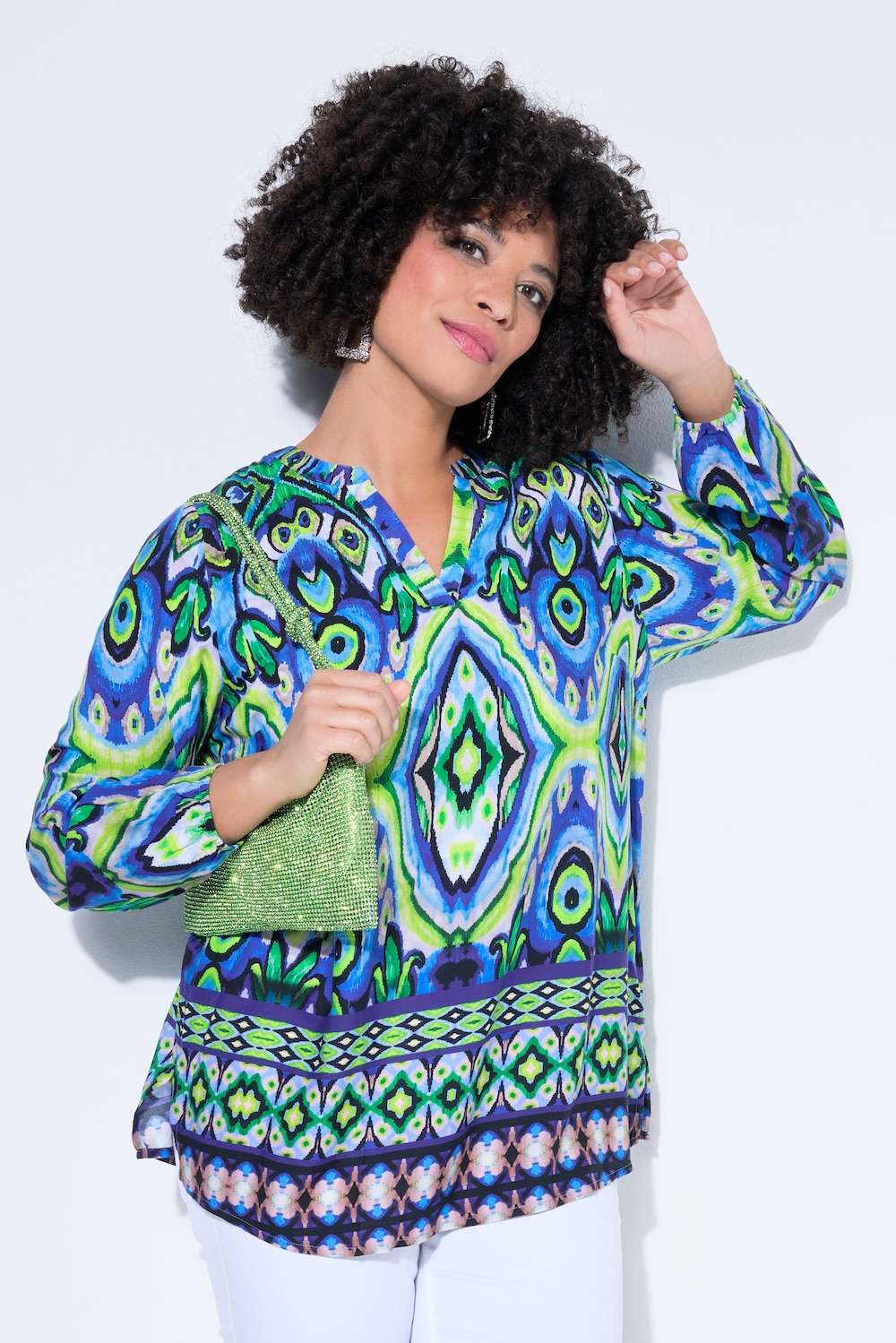 Tuniek, A-lijn, all-over print, lange mouwen