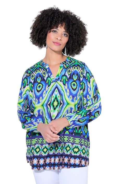 Tunika, áčkový střih, celoplošný potisk, dlouhé rukávy