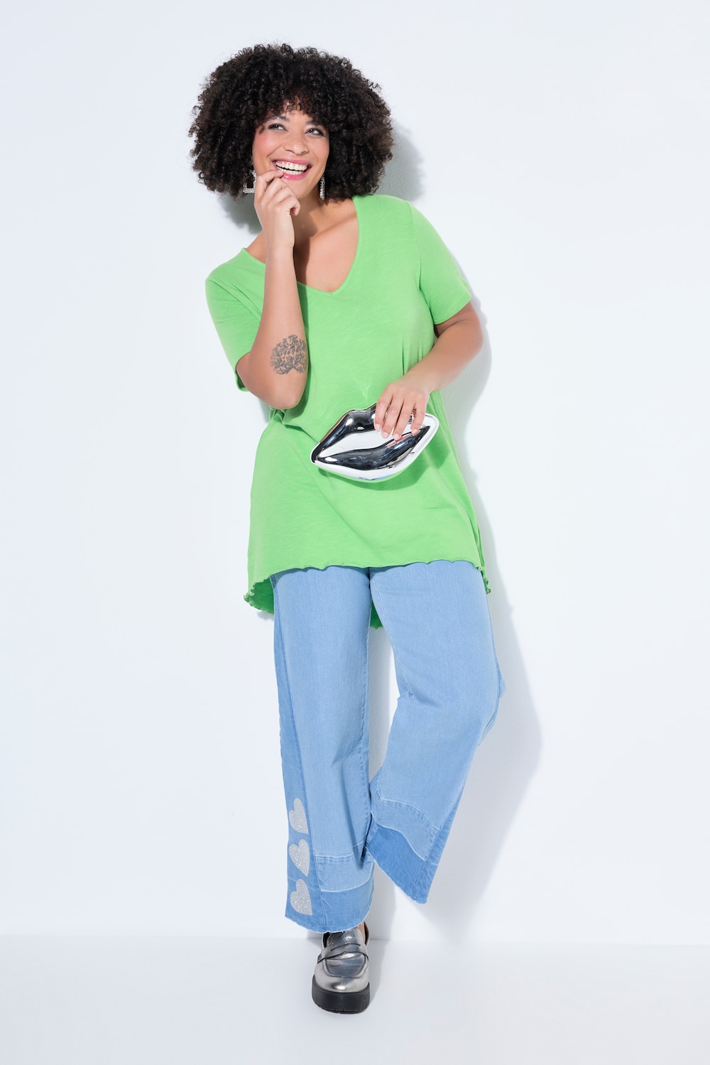 Gebreid shirt, A-lijn, korte mouwen, fijn breisel