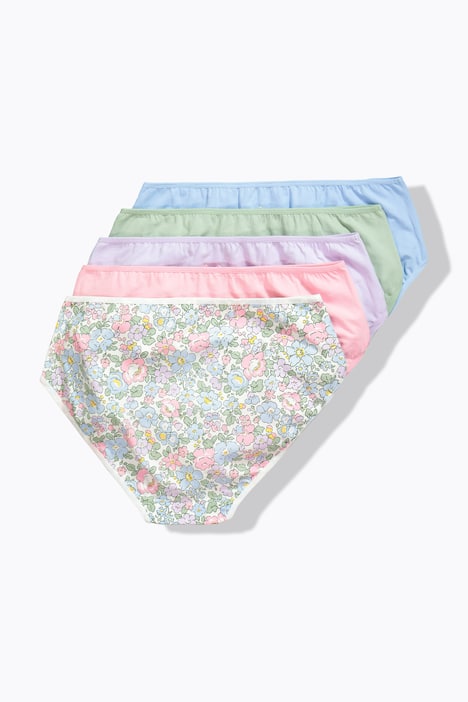 Midi-slips, set van 5, bloemen / effen