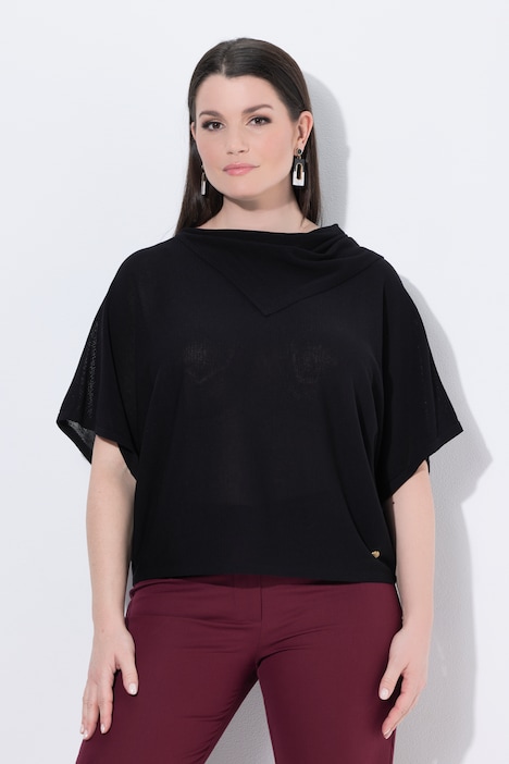 Pullover, Querstrick, Oversized, Stehkragen, Halbarm