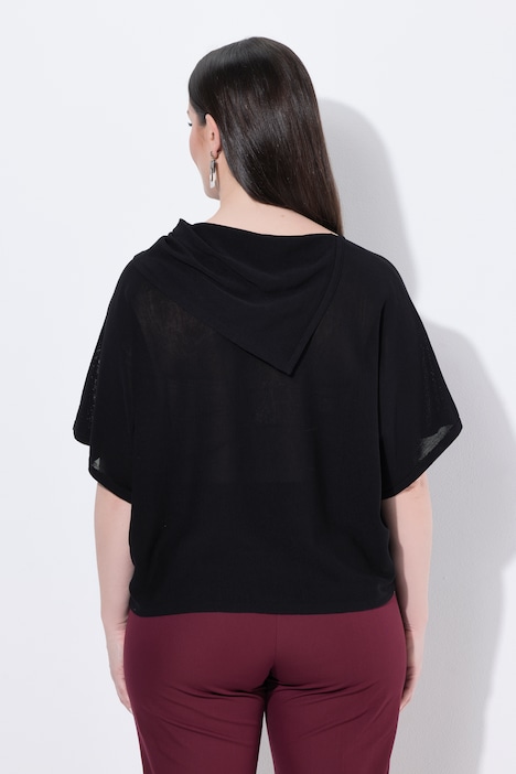 Pullover, Querstrick, Oversized, Stehkragen, Halbarm