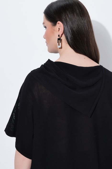 Pullover, Querstrick, Oversized, Stehkragen, Halbarm