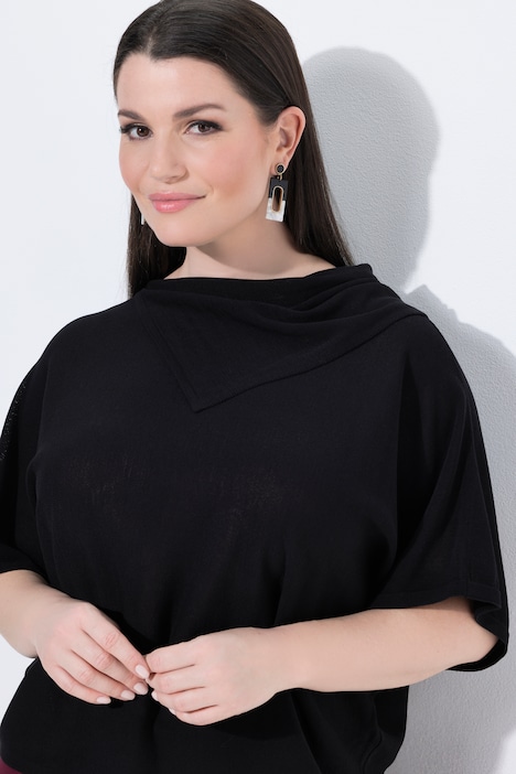 Pullover, Querstrick, Oversized, Stehkragen, Halbarm