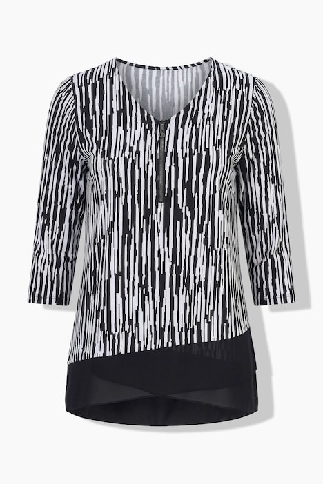 Slinky-Shirt, Streifen, A-Linie, V-Ausschnitt, 3/4-Arm