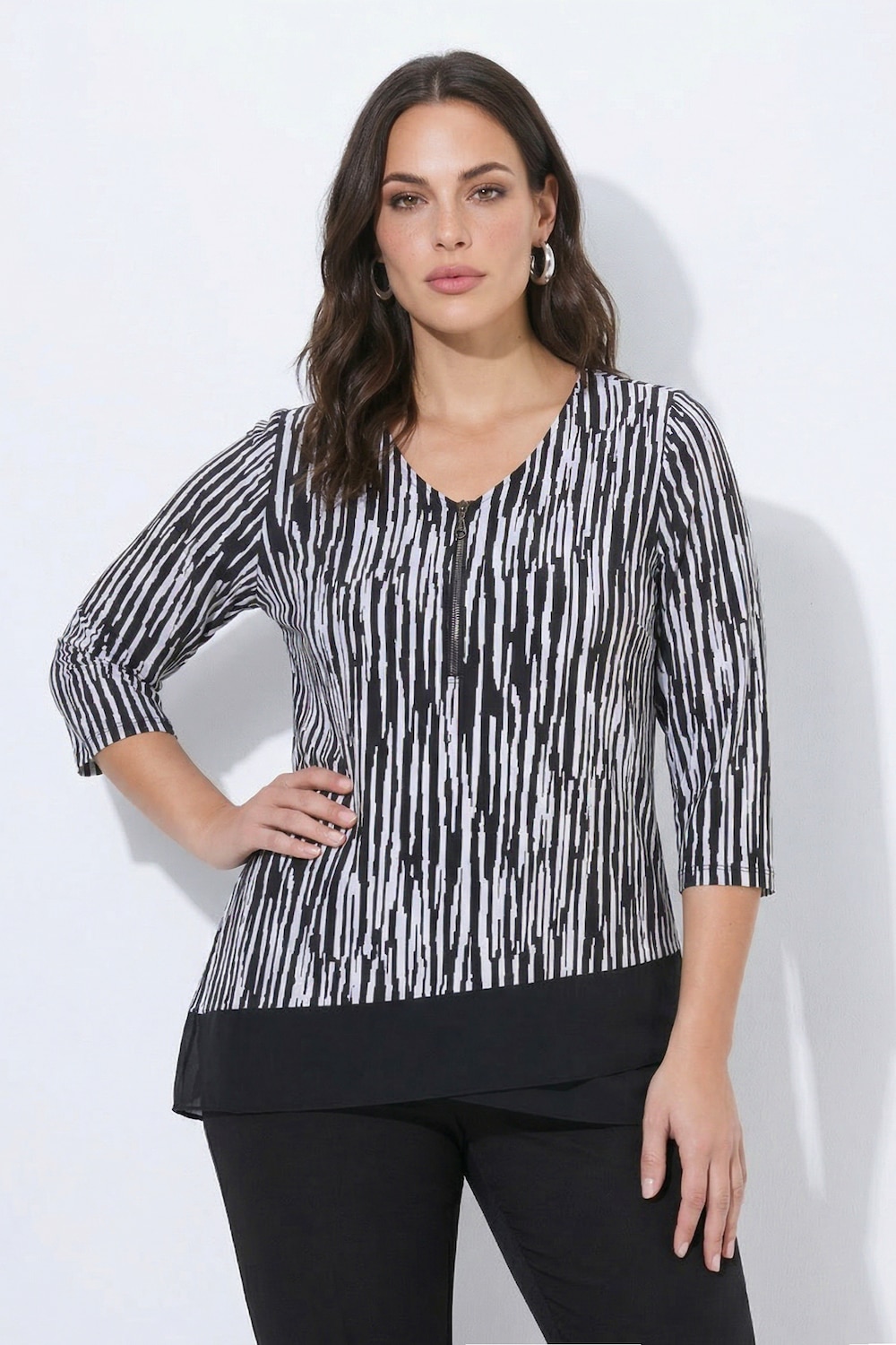 Slinky-Shirt, Streifen, A-Linie, V-Ausschnitt, 3/4-Arm