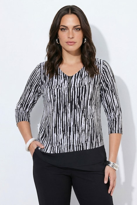 Slinky-Shirt, Streifen, A-Linie, V-Ausschnitt, 3/4-Arm