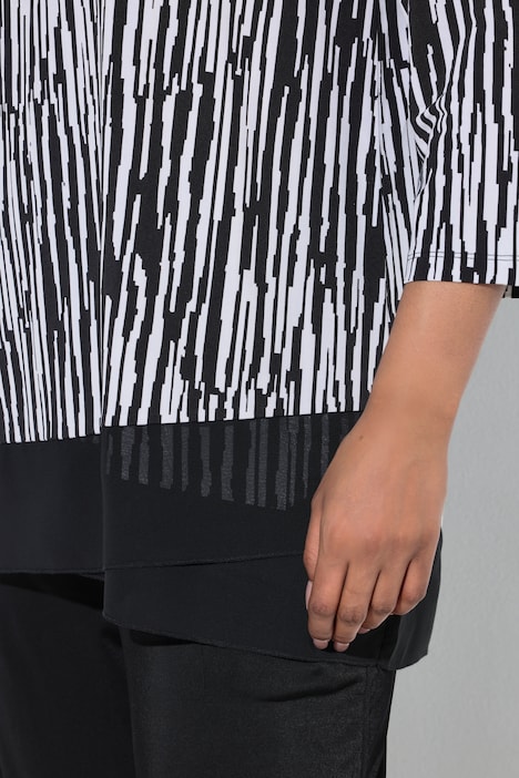 Slinky-Shirt, Streifen, A-Linie, V-Ausschnitt, 3/4-Arm