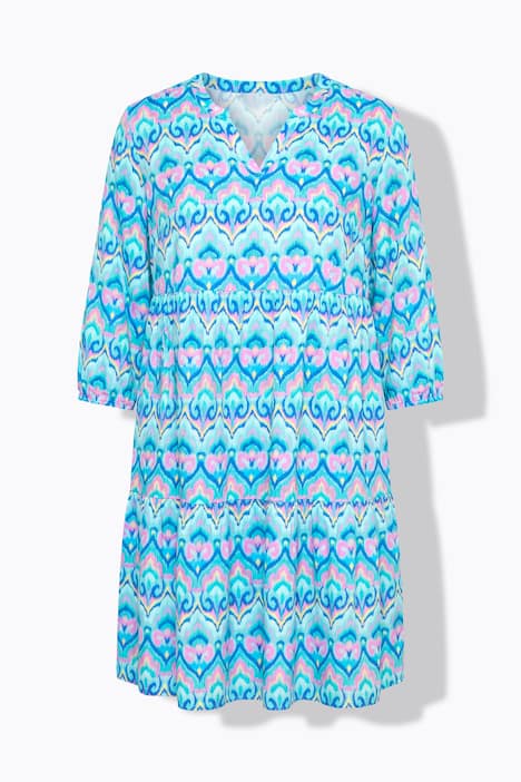 Kleid, A-Linie, Alloverprint, 3/4-Ärmel, Volants