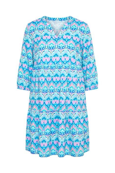 Pastel Ikat 3/4 Sleeve Flounce Panel Dress