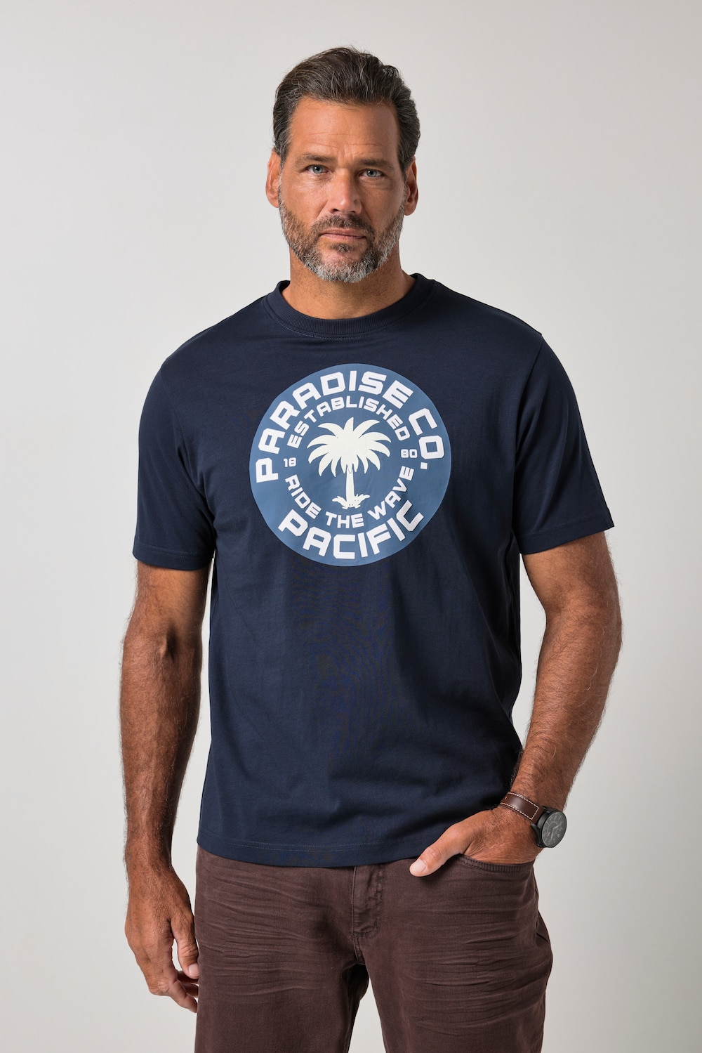 T-shirt, korte mouwen, print op de borst, tot 8XL